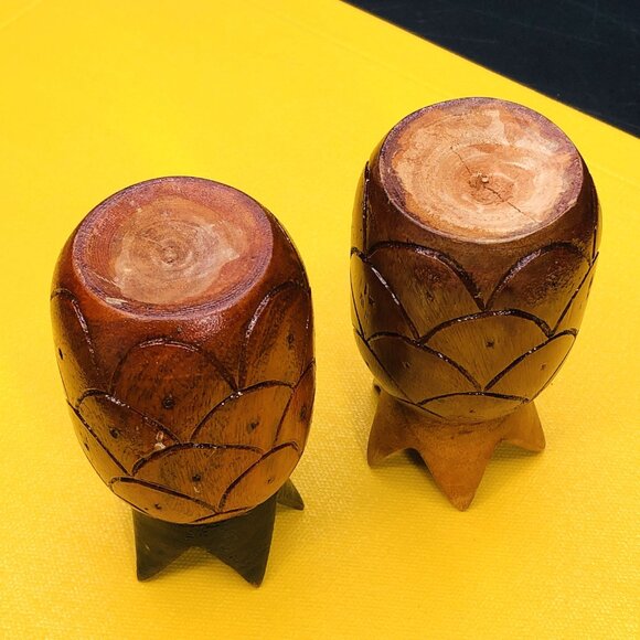 Vintage Wooden Pineapple Fruit Candleholder PAIR Tropical Tiki Bar Room Decor - Picture 6 of 10